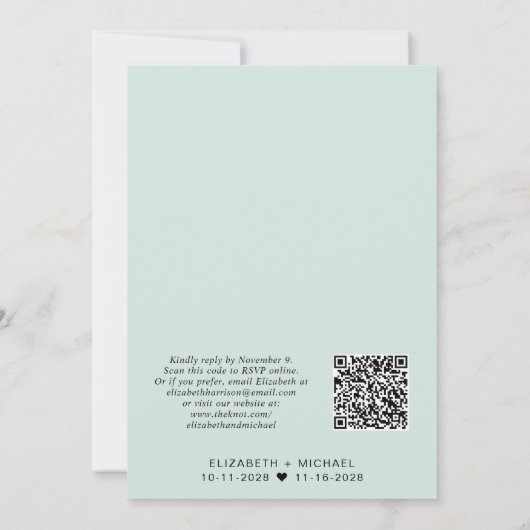 Minimale moderne QR Code Mint Wedding Reception Kaart (Achterkant)