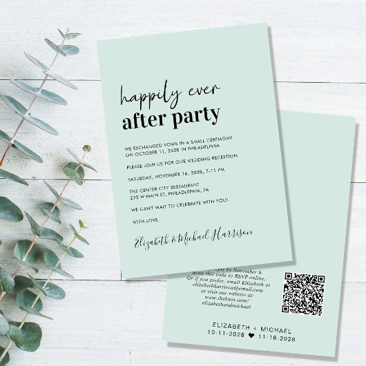Minimale moderne QR Code Mint Wedding Reception Kaart
