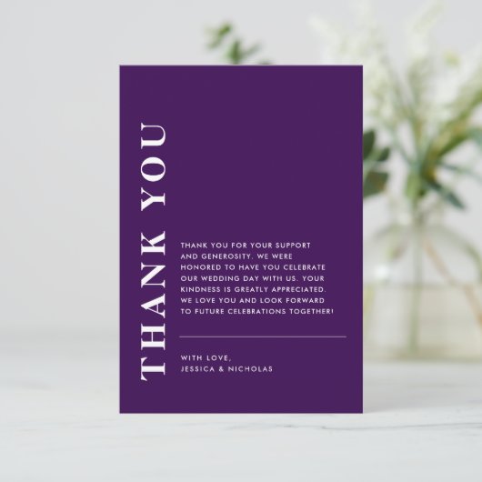 Minimale moderne QR-code Paarse bruiloft Bedankkaart (Staand voorkant)