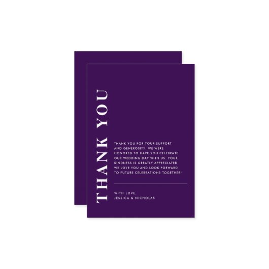 Minimale moderne QR-code Paarse bruiloft Bedankkaart (Voorkant / Achterkant in situ)