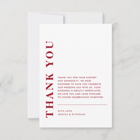 Minimale moderne QR-code rood en wit bruiloft Bedankkaart (Voorkant)