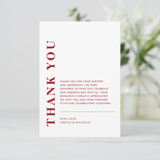 Minimale moderne QR-code rood en wit bruiloft Bedankkaart (Staand voorkant)