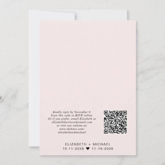 Minimale moderne QR-code roze bruiloft Kaart (Achterkant)