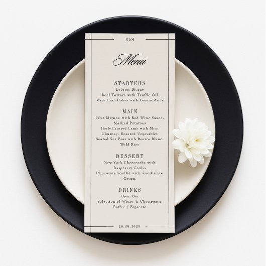 Minimale moderne rand elegante trouwmenu menu