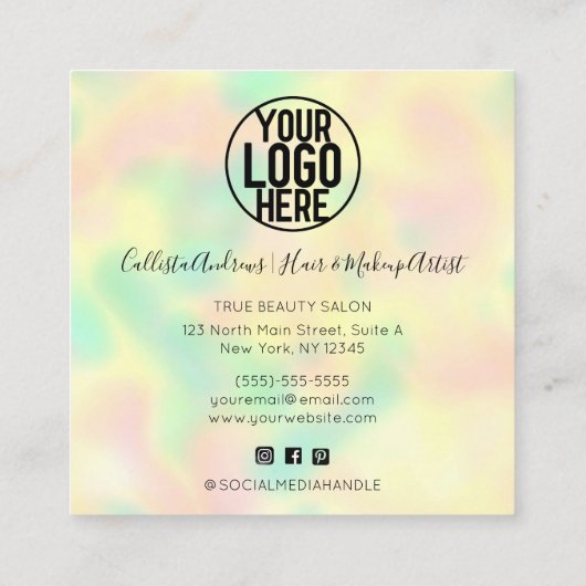 Minimale moderne regenboogholograafsalon vierkante visitekaartje (Achterkant)