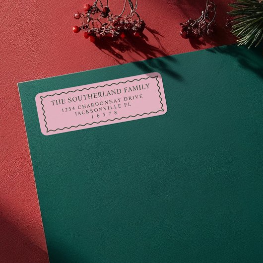 Minimale moderne retro roze & groene Wavy Line fam Etiket