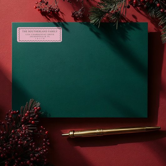 Minimale moderne retro roze & groene Wavy Line fam Etiket