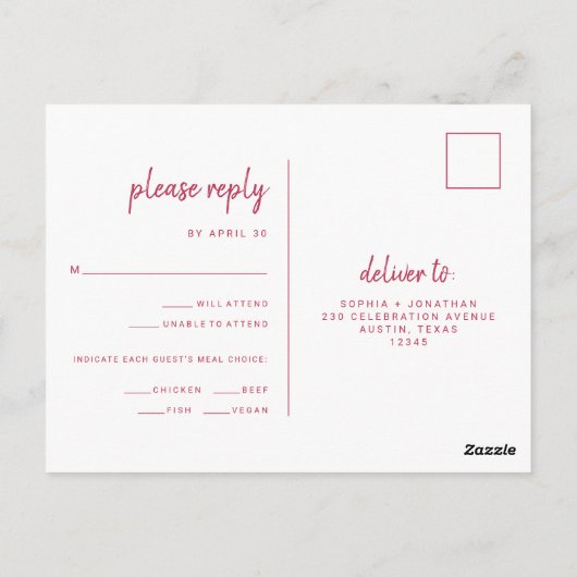 Minimale moderne ritssluiting kiezen RSVP Briefkaart (Achterkant)