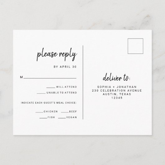 Minimale moderne ritssluiting kiezen RSVP Briefkaart (Achterkant)