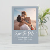 Minimale moderne, robuuste blauwe grafische foto v save the date (Staand voorkant)