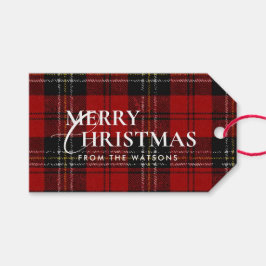 Minimale Moderne Rode Geruite Script Kerstmis Cadeaulabel