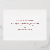 Minimale moderne Rode Kerst Twee Foto Folie Feestdagenkaart (Achterkant)