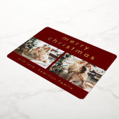 Minimale moderne Rode Kerst Twee Foto Folie Feestdagenkaart (Gedraaid)