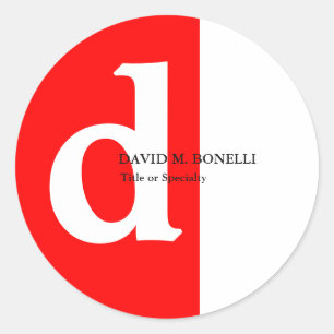 Minimale moderne rode witte monogram ronde sticker