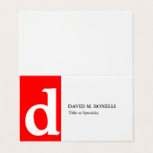 Minimale moderne rode witte monogram visitekaartje (Buitenkant ongevouwen)