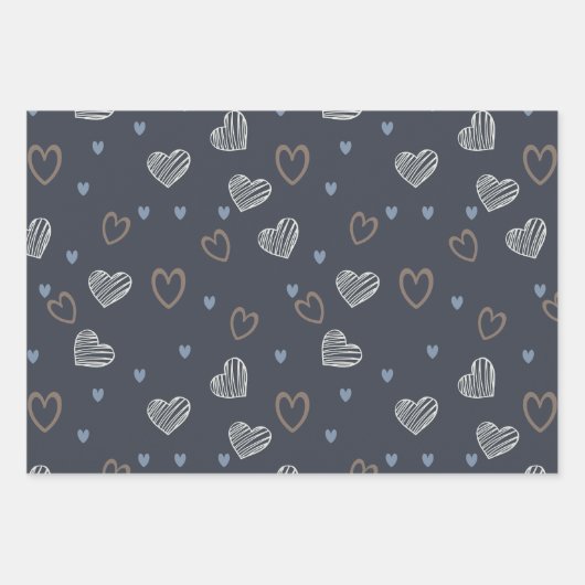 Minimale moderne romantische Doddle Heart Pattern Inpakpapier Vel (Voorkant 3)