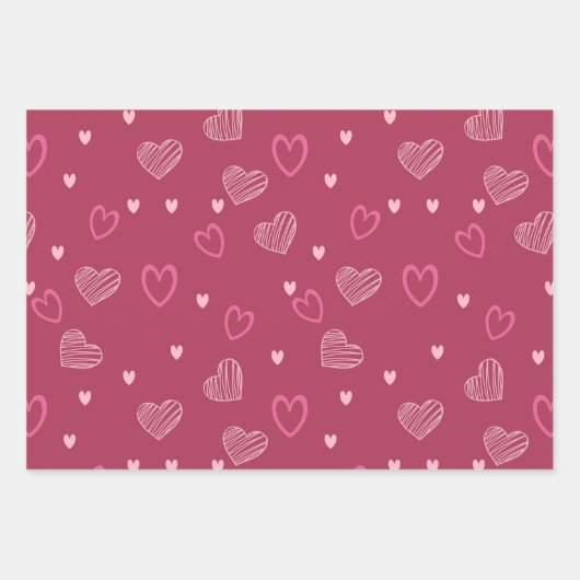Minimale moderne romantische Doddle Heart Pattern Inpakpapier Vel (Voorkant 2)