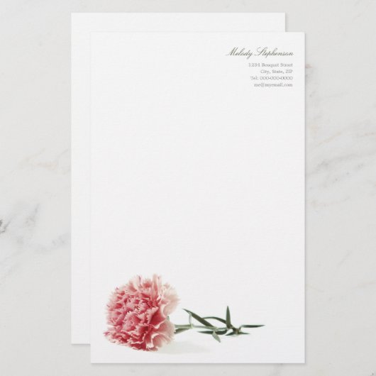 Minimale moderne roze anjer briefpapier (Voorkant / Achterkant)