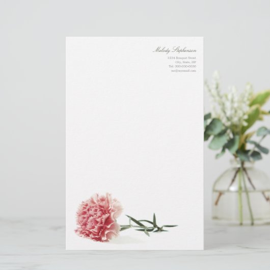 Minimale moderne roze anjer briefpapier (Staand voorkant)