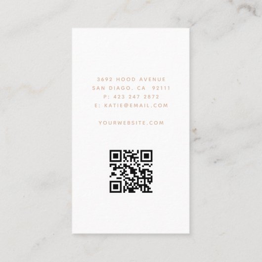 Minimale moderne roze Blush Arch Beauty QR-code Visitekaartje (Achterkant)