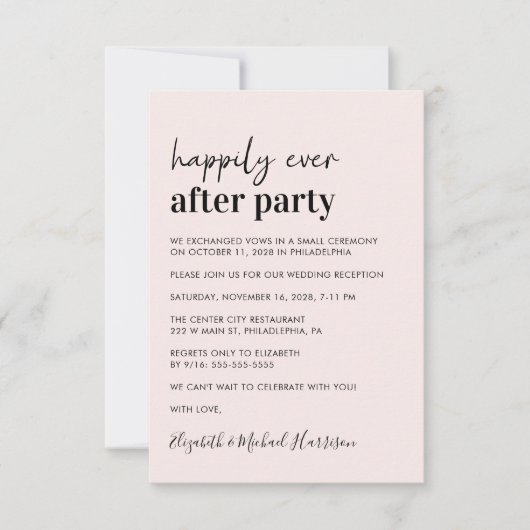 Minimale moderne roze bruiloft receptie kaart (Voorkant)