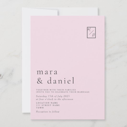 Minimale moderne roze bruiloft uitnodiging (Voorkant)