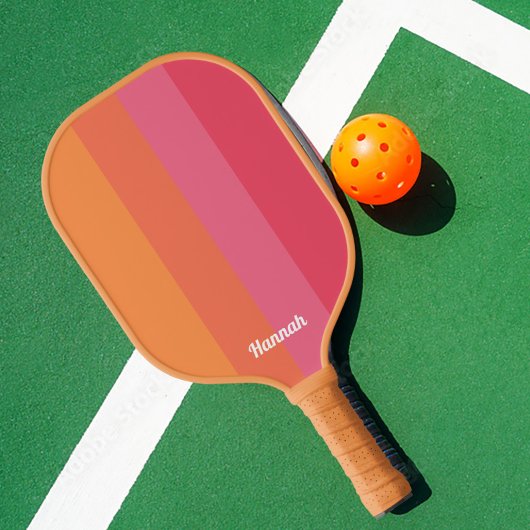 Minimale moderne roze en Oranje strepen op maat Pickleball Paddle