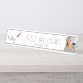 Minimale moderne, roze en witte, mobiele foto bureau naambordje (Voorkant)