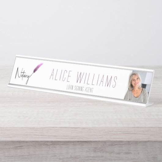 Minimale moderne, roze en witte, mobiele foto bureau naambordje (Voorkant)