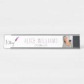 Minimale moderne, roze en witte, mobiele foto bureau naambordje (Voorkant)