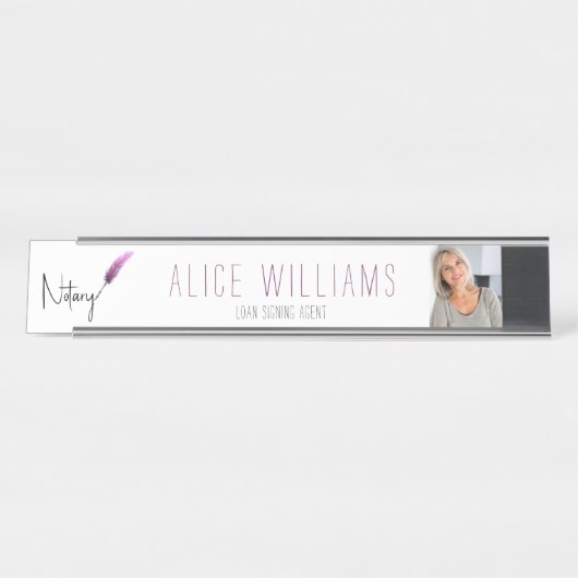 Minimale moderne, roze en witte, mobiele foto bureau naambordje (Voorkant)