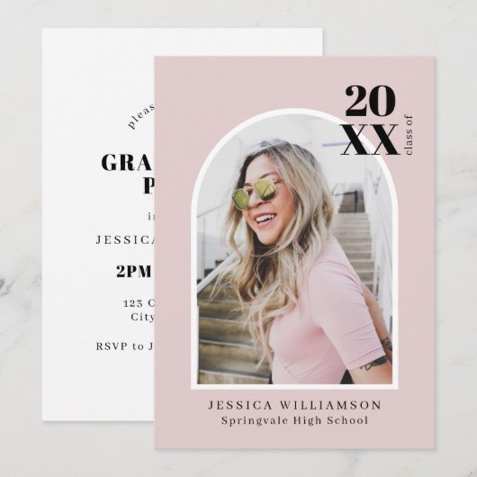 Minimale moderne roze fotograafpartij kaart (Voorkant / Achterkant)