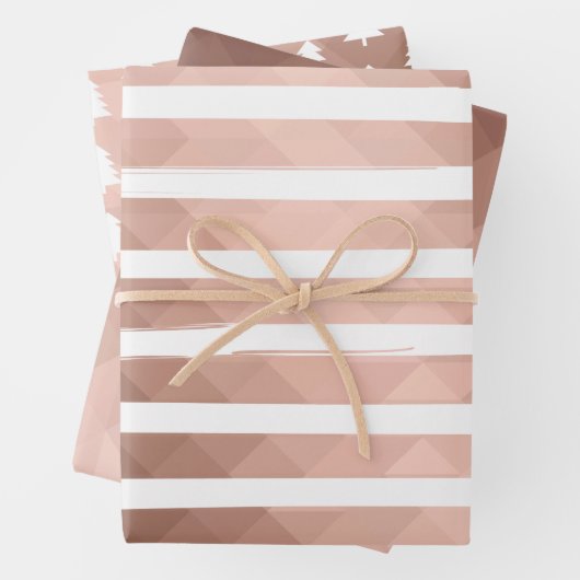 Minimale moderne roze goudstrepen xmas boom inpakpapier vel (In situ)