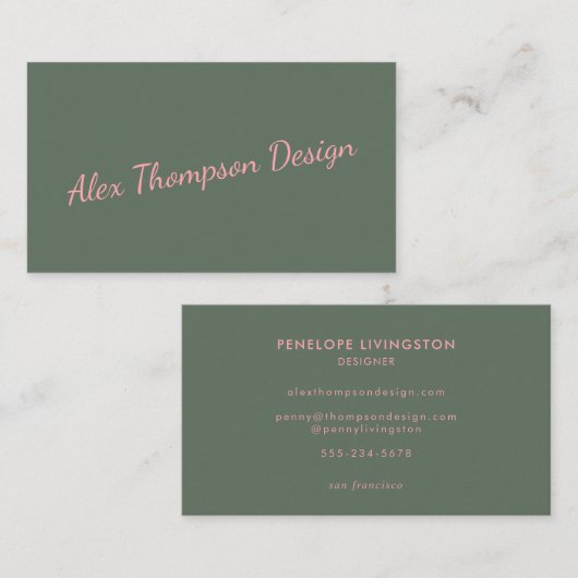 Minimale Moderne Roze Groene Manuscript Typography Visitekaartje (Voorkant / Achterkant)