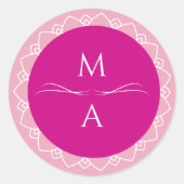 Minimale moderne roze magenta mandala Initialen Ronde Sticker (Voorkant)