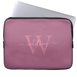 Minimale moderne roze monogram naam en Initiaal Laptop Sleeve