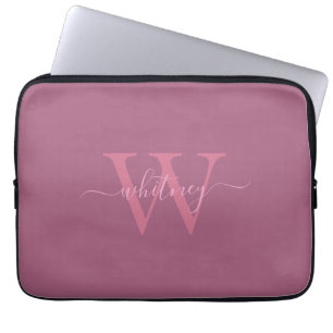 Minimale moderne roze monogram naam en Initiaal Laptop Sleeve