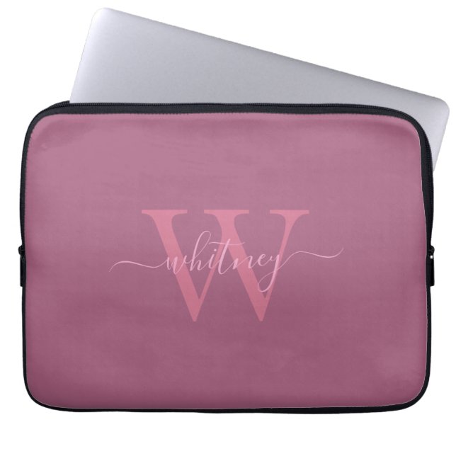 Minimale moderne roze monogram naam en Initiaal Laptop Sleeve (Voorkant)