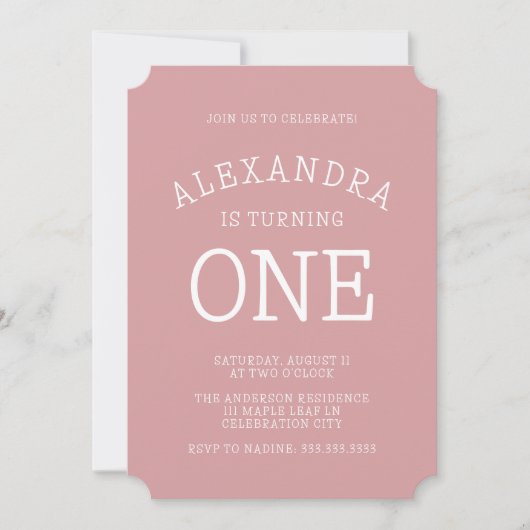 Minimale moderne roze pokadop eerste verjaardag kaart (Voorkant)