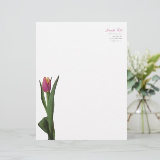 Minimale moderne roze tulp persoonlijke briefhoofd (Staand voorkant)