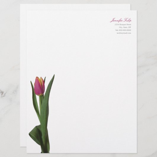 Minimale moderne roze tulp persoonlijke briefhoofd (Voorkant / Achterkant)
