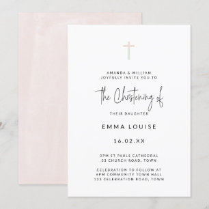 Minimale moderne roze waterverf Schrift  Doop Kaart