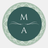Minimale moderne Sage Mint Groene Mandala Initiale Ronde Sticker (Voorkant)
