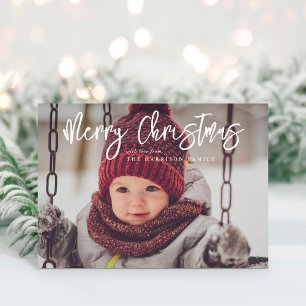 Minimale moderne scrip-kerstfoto feestdagenkaart