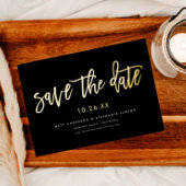 Minimale moderne script Bewaar de datum zwart goud Folie Uitnodiging