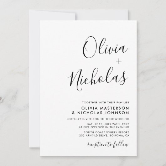 Minimale moderne script kalligrafie monogram bruil kaart (Voorkant)