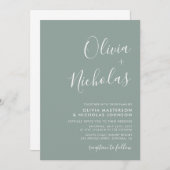 Minimale Moderne Script Monogram Sage Groene Bruil Kaart (Voorkant / Achterkant)