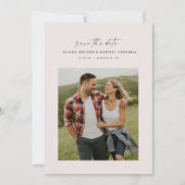 Minimale moderne script: wazig roze foto save the date (Voorkant)