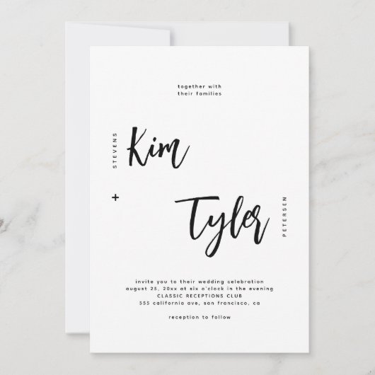 Minimale moderne script zwart-witbruiloft kaart (Voorkant)