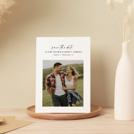 Minimale moderne script zwart-witfoto save the date